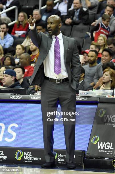 Head coach Lloyd Pierce of the Atlanta Hawks watches the game against the Washington Wizards at Capital One Arena on February 4, 2019 in Washington,...