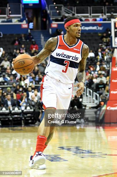 Bradley Beal of the Washington Wizards handles the ball against the Atlanta Hawks at Capital One Arena on February 4, 2019 in Washington, DC.