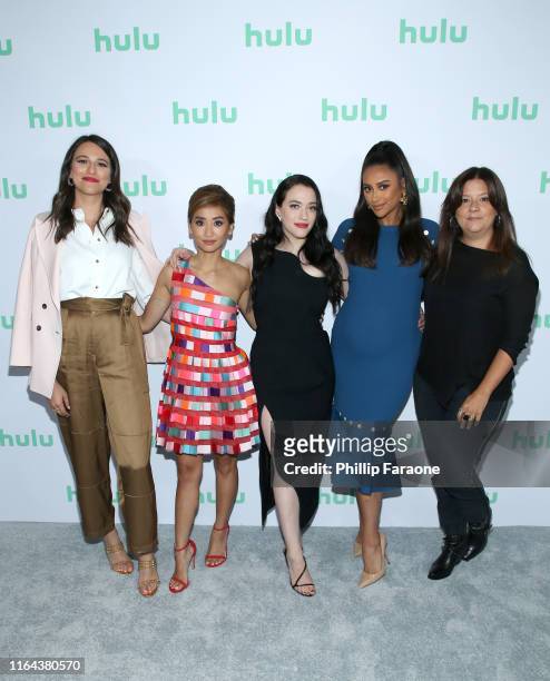 Jordan Weiss, Brenda Song, Kat Dennings, Shay Mitchell, and Stephanie Laing attend the Hulu 2019 Summer TCA Press Tour at The Beverly Hilton Hotel on...