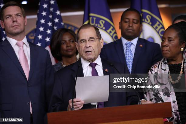 House Judiciary Committee Chairman Jerrold Nadler and fellow Democratic members of the committee Rep. Eric Swalwell , Rep. Val Butler Demings , Rep....