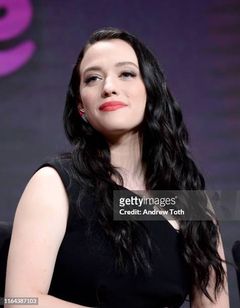 Kat Dennings speaks onstage during the Hulu 2019 Summer TCA Press Tour at The Beverly Hilton Hotel on July 26, 2019 in Beverly Hills, California.