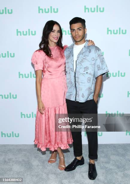 Abigail Spencer and Mena Massoud attend the Hulu 2019 Summer TCA Press Tour at The Beverly Hilton Hotel on July 26, 2019 in Beverly Hills, California.