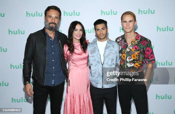 Rodrigo Santoro, Abigail Spencer, Mena Massoud, and Rhys Wakefield attend the Hulu 2019 Summer TCA Press Tour at The Beverly Hilton Hotel on July 26,...