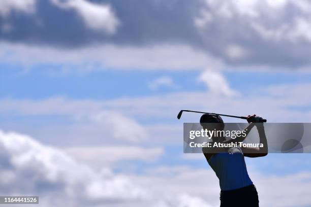 Ayaka Matsumori of Japan hits her second shot on the 10th hole during the second round of the Century 21 Ladies Golf Tournament at Ishizaka Golf Club...