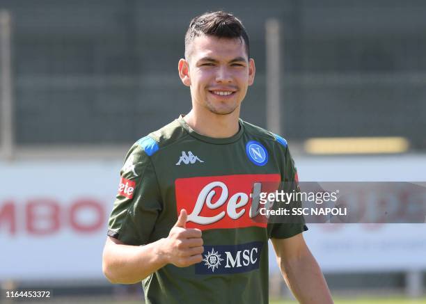Hirving Lozano during an SSC Napoli Training Session on August 28, 2019 in Naples, Italy.