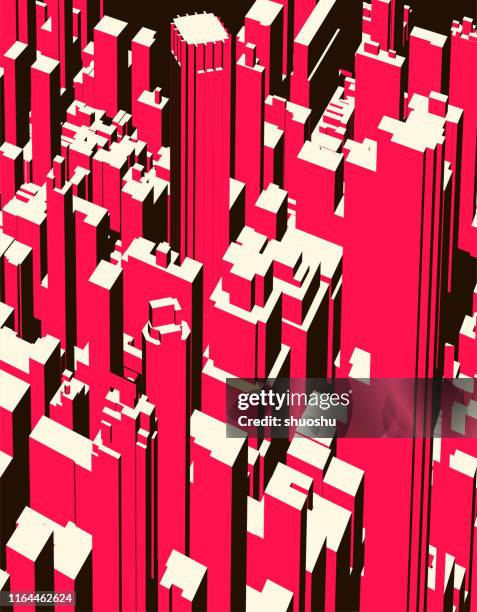 abstract red modern city architecture structure poster - 3d model stock illustrations