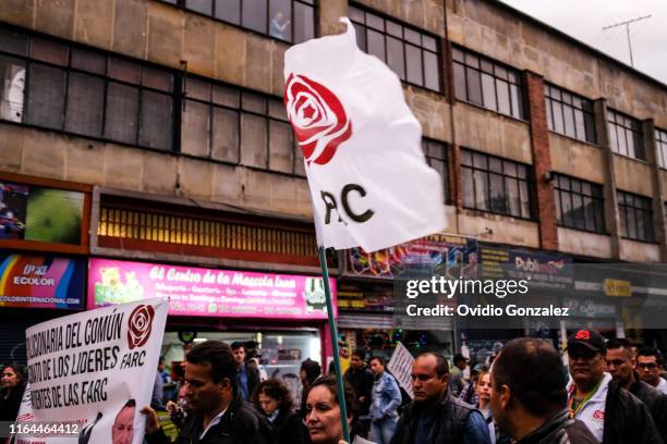 New political party representatives FARC during a mass protest named "Marcha por la vida" on July 26, 2019 in Bogota, Colombia. The demonstration,...