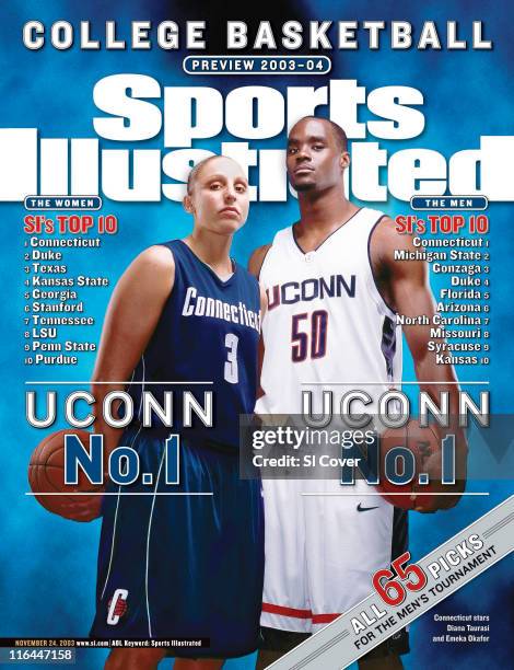 November 24, 2003 Sports Illustrated via Getty Images Cover: College Basketball: NCAA Season Preview: Portrait of UConn Diana Taurasi and Emeka...