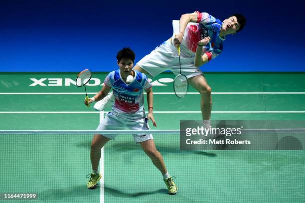 Wang Yi Lyu and Huang Dong Ping of China compete in the Mixed Doubles semifinal match against Chan Peng Soon and Goh Liu Ying of Malaysia on day five...