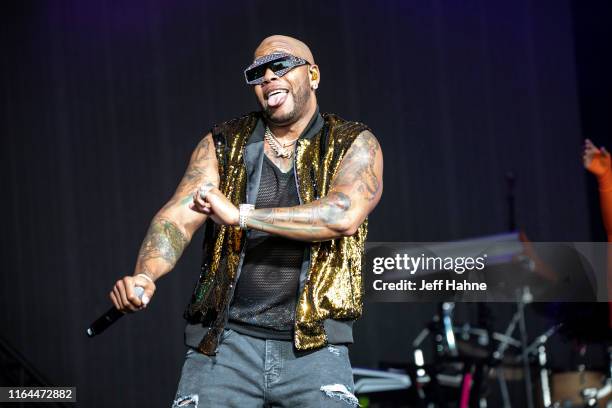 Rapper Flo Rida performs at PNC Music Pavilion on July 26, 2019 in Charlotte, North Carolina.
