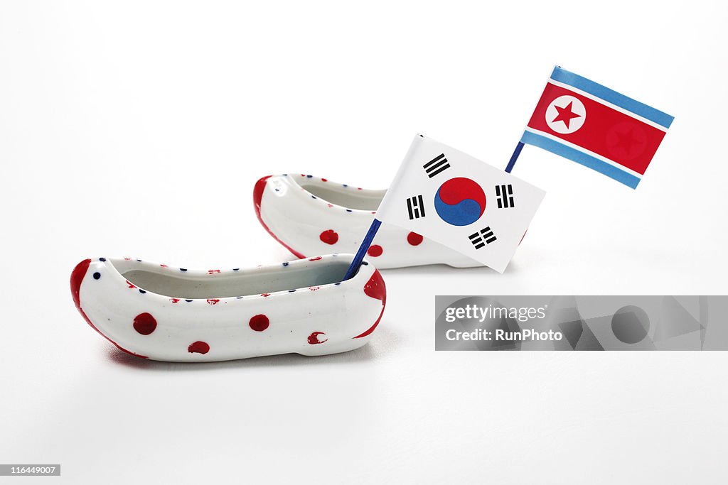 Korean image,traditional shoes&Korean flags