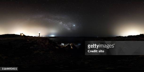 night long exposure at s'estalella lighthouse, mallorca, spain - 360 fotografías e imágenes de stock