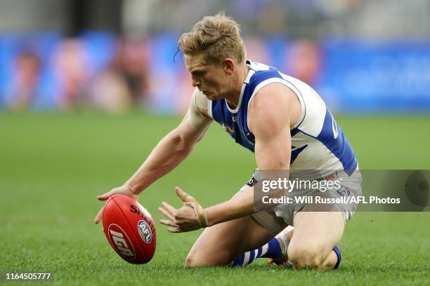 Jack Ziebell of the Kangaroos in action during the round 19 AFL match between the West Coast Eagles and the North Melbourne Kangaroos at Optus...