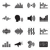 Sound And Volume Icons. Black Flat Design. Vector Illustration.