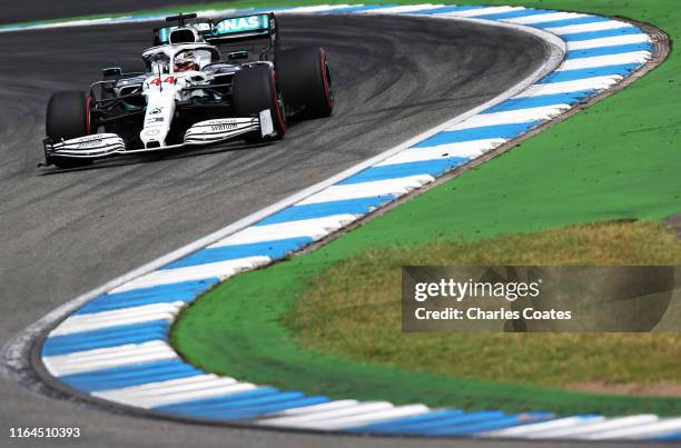 Lewis Hamilton of Great Britain driving the Mercedes AMG Petronas F1 Team Mercedes W10 on track during final practice for the F1 Grand Prix of...