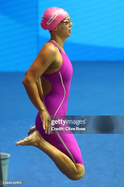 Yulia Efimova of Russia prepares to compete in the Women's 50m Breaststroke Semifinal on day seven of the Gwangju 2019 FINA World Championships at...