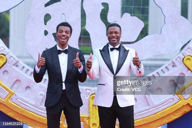 American actor Chris Tucker and his son attend the closing ceremony of the 5th Jackie Chan International Action Film Week on July 27, 2019 in Datong,...