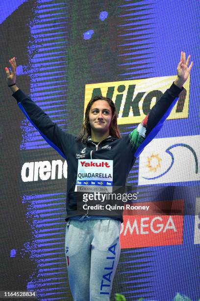 Silver medalist Simona Quadarella of Italy poses during the medal ceremony for the Women's 800m Freestyle Final on day seven of the Gwangju 2019 FINA...