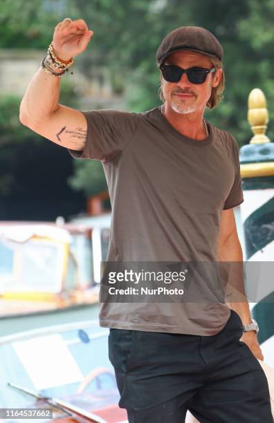 Brad Pitt is seen arriving at the 76th Venice Film Festival on August 28, 2019 in Venice, Italy.
