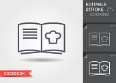 Cooking book. Outline icon with editable stroke. Linear symbol of the kitchen and cooking with shadow