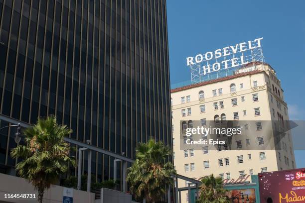 General view of the historic Roosevelt Hotel on Hollywood Boulevard, Los Angeles. The hotel opened in 1927 and the first Academy Awards ceremony was...