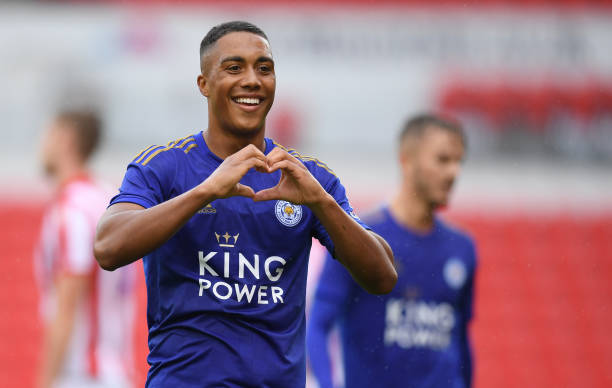 Youri Tielemans of Leicester celebrates his goal during the Pre-Season Friendly match between Stoke City and Leicester City at the Bet365 Stadium on...