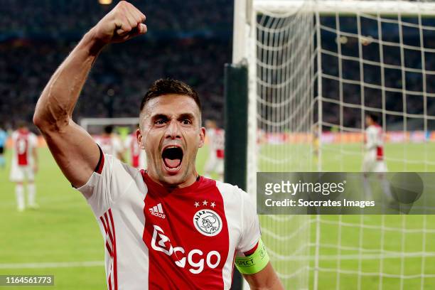 Dusan Tadic of Ajax celebrates 2-0 during the UEFA Champions League match between Ajax v Apoel Nicosia at the Johan Cruijff Arena on August 28, 2019...