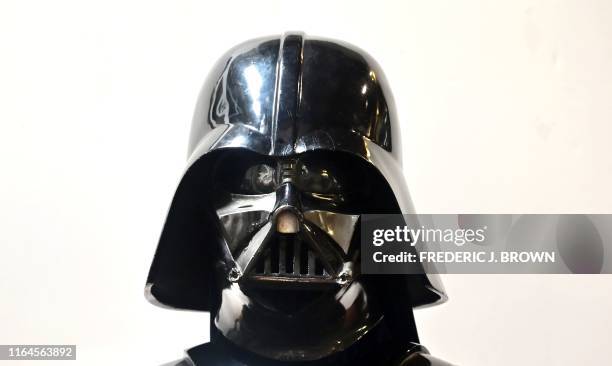 Darth Vader helmet and mask from the film "The Empire Strikes Back" on display at the Profiles in History auction house on August 28, 2019 in...