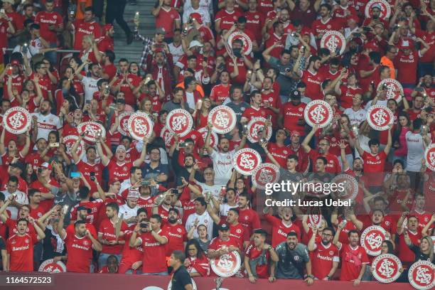 Internacional fans cheer their team before the match Internacional v Flamengo as part of Copa CONMEBOL Libertadores 2019, at Beira-Rio Stadium on...