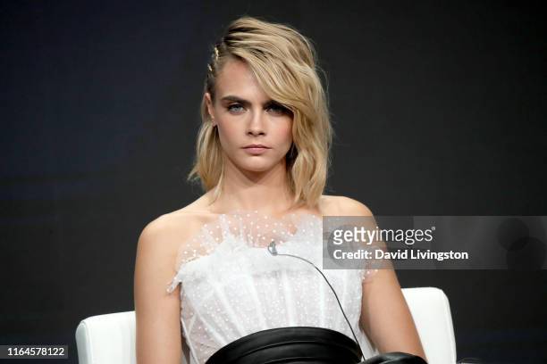 Cara Delevingne of 'Carnival Row' speaks onstage during the Amazon Prime Video segment of the Summer 2019 Television Critics Association Press Tour...