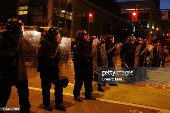 Bc Riot Riot police stand in formation on June 15, 2011 in Vancouver, Canada ...