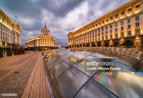 long exposure, panoramic view of downtown sofia city in bulgaria, eastern europe - creative stock image - bulgaria stock pictures, royalty-free photos & images