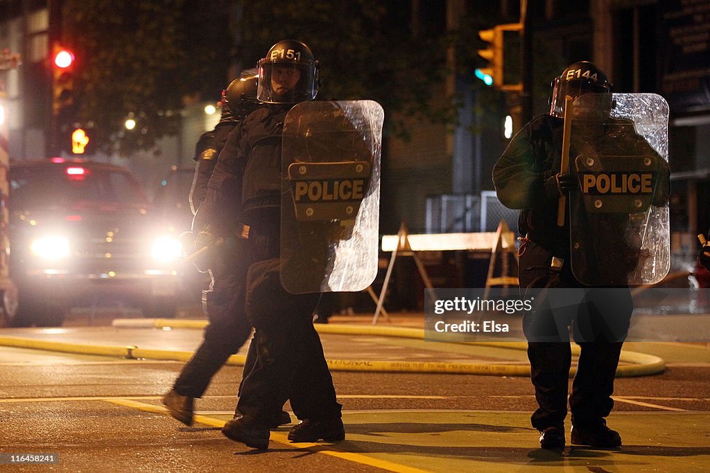 Bc Riot Riot police stand in formation on June 15, 2011 in Vancouver, Canada ...