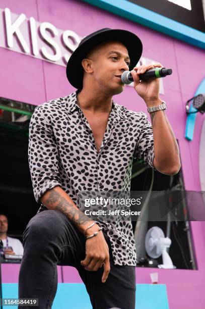 Jade Jones from Damage performs on stage during KISSTORY On The Common 2019 at Streatham Common on July 27, 2019 in London, England.