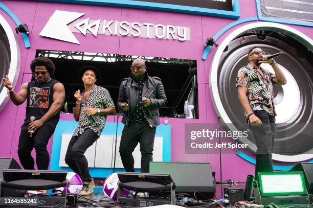 Andrez Harriott, Jade Jones, Noel Simpson and Rahsaan Bromfield from Damage perform on stage during KISSTORY On The Common 2019 at Streatham Common...