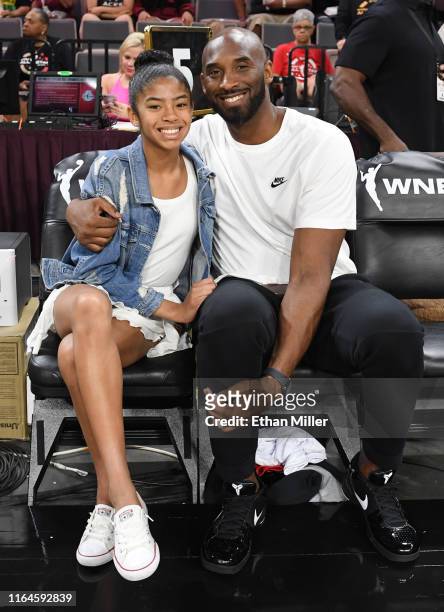 Gianna Bryant and her father, former NBA player Kobe Bryant, attend the WNBA All-Star Game 2019 at the Mandalay Bay Events Center on July 27, 2019 in...