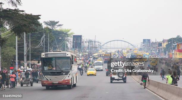 Kinshasa, Congo City traffic in Africa on August 16, 2019 in Kinshasa, Congo.