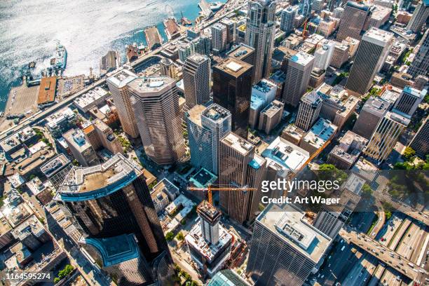 above downtown seattle - seattle stock pictures, royalty-free photos & images