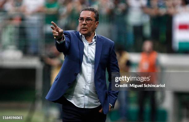 Vasco team coach Vanderlei Luxemburgo gestures during a match between Palmeiras and Vasco for the Brasileirao Series A 2019 at Allianz Parque on July...