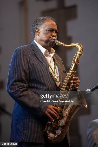 Jazz tenor saxophonist Houston Person performs onstage during 54th edition of Heineken Jazzaldia Festival on July 27, 2019 in San Sebastian, Spain.