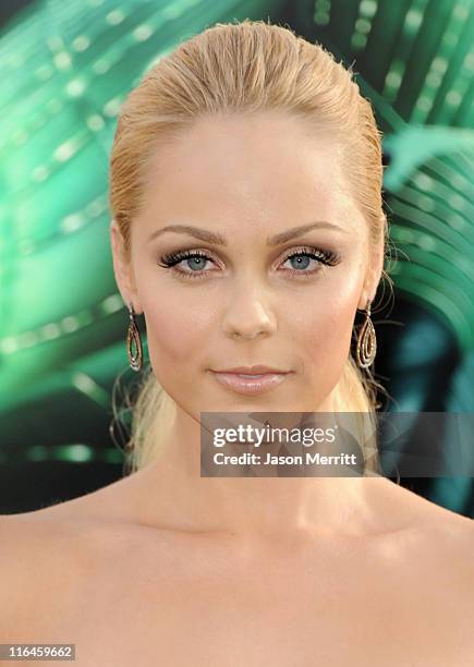 Actress Laura Vandervoort arrives at the premiere of Warner Bros. Pictures' "Green Lantern" held at Grauman's Chinese Theatre on June 15, 2011 in...