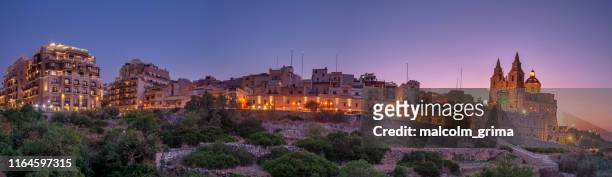 panorama of mellieha at sunset - mellieha malta stock pictures, royalty-free photos & images