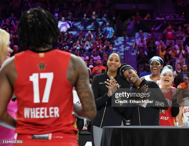 All-Star Game 2019 team captain A'ja Wilson, Diamond DeShields of Team Wilson, Jonquel Jones of Team Delle Donne and Kayla McBride of Team Wilson...