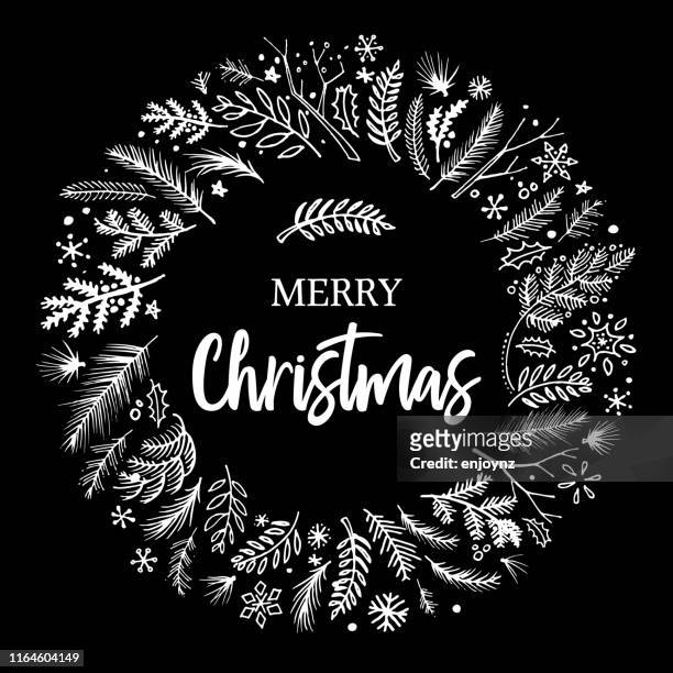 christmas wreath sketched vector - laurel stock illustrations