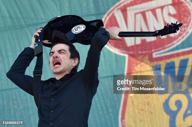Justin Sane of Anti-Flag performs during the Vans Warped Tour 25th Anniversary on July 20, 2019 in Mountain View, California.