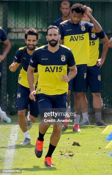 Adil Rami of Fenerbahce attends a training session ahead of Turkish Super Lig match against Trabzonspor at Fenerbahce Can Bartu Sports Facility in...
