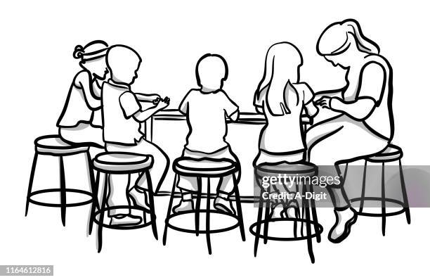 kindergarten craft table - grey table stock illustrations