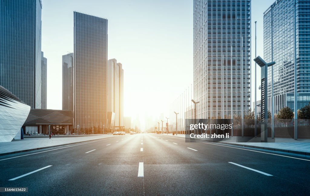 Urban Main Road at Sunset