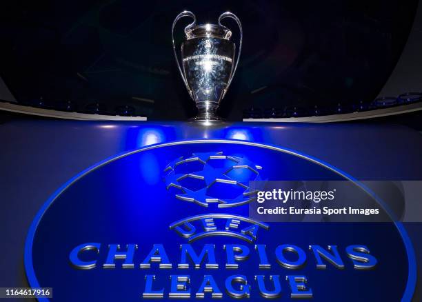 The UEFA Champions League trophy is seen prior to the UEFA Champions League Draw, part of the UEFA European Club Football Season Kick-Off 2019/2020...