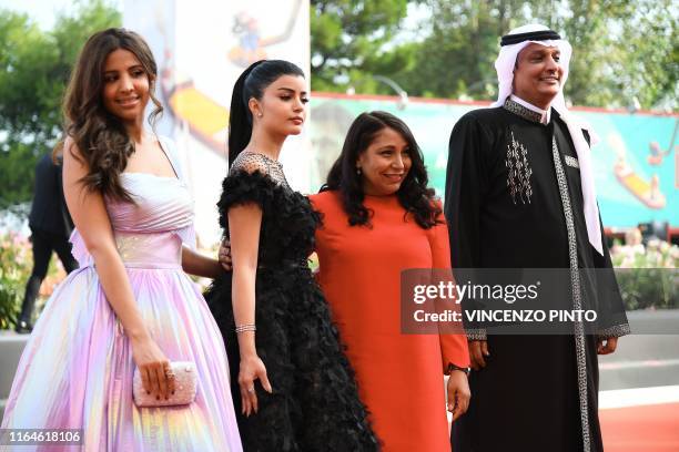 Saudi actress Dhay, Saudi actress Mila Al Zahrani, Saudi director Haifaa al-Mansour and Saudi actor Khalid Abdulrhim arrive on August 29, 2019 for...